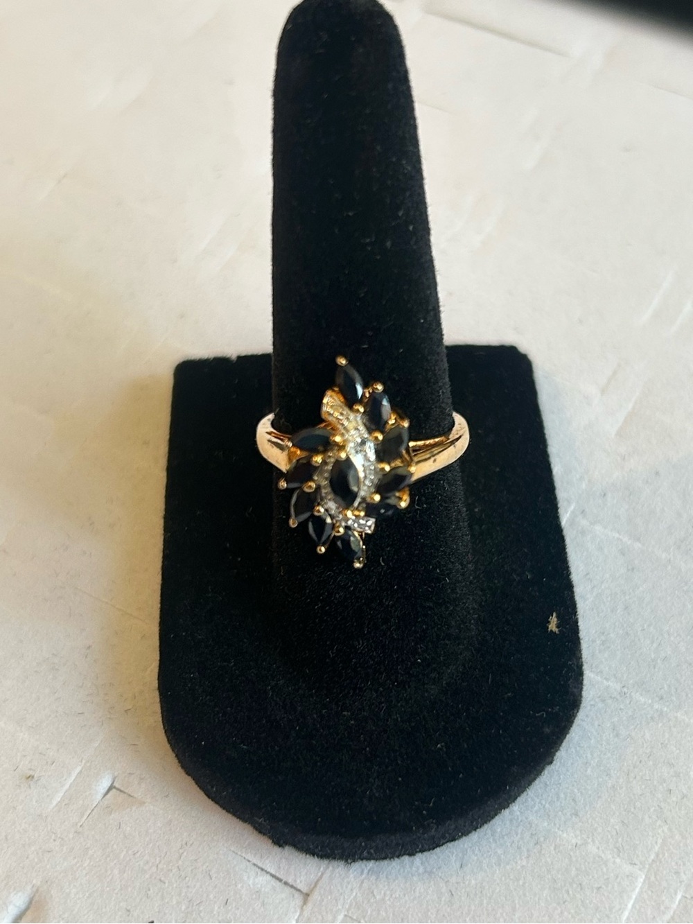 Elegant Sapphire and Diamond Marquise Cluster Ring - Gold Plated Over 925 Silver